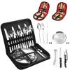CQXKJSIQK Stainless steel outdoor cutlery camping picnic western food knife, fork and spoon dinner plate set, portable cloth bag view 2