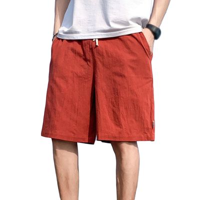 Men's Linen Cotton Short Pants Drawstring Elastic Waist Outdoor Shorts Summer Casual Lightweight Board Short (Red,3X-Large)