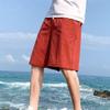 Men's Linen Cotton Short Pants Drawstring Elastic Waist Outdoor Shorts Summer Casual Lightweight Board Short (Red,3X-Large) view 2