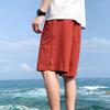 Men's Linen Cotton Short Pants Drawstring Elastic Waist Outdoor Shorts Summer Casual Lightweight Board Short (Red,3X-Large) view 3