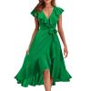 Women Summer Bohemian Floral Casual Wrap V Neck Ruffle Cap Sleeveless Belt A-Line Pleated Hem Midi Sun Dress White Short Sleeve Wrap Dress Floral Print V Neck Waisted Ruffle Hem Mini Dresses view 1