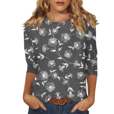 3/4 Length Sleeve Womens Tops Dressy Casual Blouses - Spring Fashion 2026 Plus Size Crew Neck Fitted Tshirts - Business Going Out Trendy Tunics Tops Beach Vacation Outfits 01-Dark Gray M