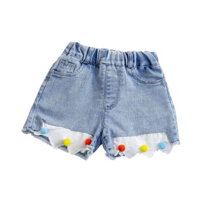 NineFit Basics Little Girls Embroidered Elastic Waist Denim Shorts Ruffle Hem Toddler Baby Girl Summer Flower Jean (Blue-1, 2-3 Years)
