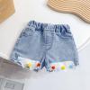 NineFit Basics Little Girls Embroidered Elastic Waist Denim Shorts Ruffle Hem Toddler Baby Girl Summer Flower Jean (Blue-1, 2-3 Years) view 2