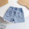 NineFit Basics Little Girls Embroidered Elastic Waist Denim Shorts Ruffle Hem Toddler Baby Girl Summer Flower Jean (Blue-1, 2-3 Years) view 3