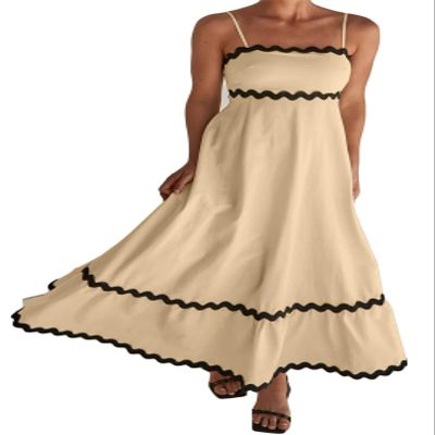 Qikaka Women's Spaghetti Strap Colorblock Stripes A-Line Sexy Nightclub Party Beach Dress