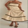 Qikaka Women's Spaghetti Strap Colorblock Stripes A-Line Sexy Nightclub Party Beach Dress view 4