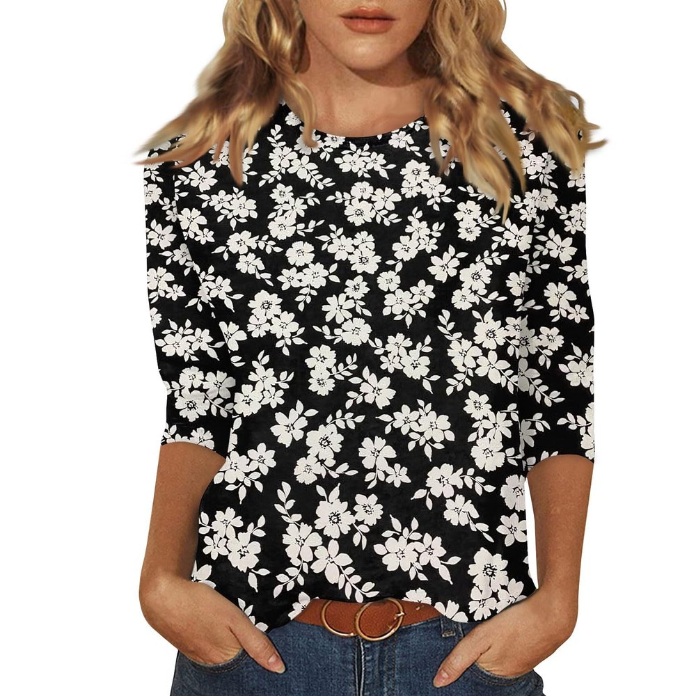 3/4 Length Sleeve Womens Tops Dressy Casual Blouses - Spring Fashion 2026 Plus Size Crew Neck Fitted Tshirts - Business Going Out Trendy Tunics Tops Beach Vacation Outfits 04-White 3X