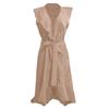 NineFit Basics Summer Dresses for Women 2024 Wrap V Neck Short Sleeve Belted Ruffle Hem A-Line Flowy Maxi Dresses Vacation Outfits Khaki, Large view 3
