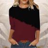 3/4 Length Sleeve Womens Tops Color Block Crew Neck T Shirt Cute Tunic Tops Casual Summer Tees view 2