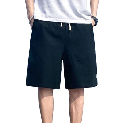 SWJGLITTR Men's Linen Cotton Short Pants Drawstring Elastic Waist Outdoor Shorts Summer Casual Lightweight Board Short (Black,X-Large)