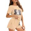 HELLHERO Cute Cat Pajamas Set for Women Teen Girls Short Sleeve T Shirt with Shorts Soft Summer Pjs Loungewear Sleepwear Nightwear Clothes Outdoor Holiday Party Wedding 4X view 3