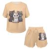 HELLHERO Cute Cat Pajamas Set for Women Teen Girls Short Sleeve T Shirt with Shorts Soft Summer Pjs Loungewear Sleepwear Nightwear Clothes Outdoor Holiday Party Wedding 4X view 4