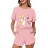 HELLHERO Corgi Dog Pajamas Set for Women 2 Piece PJ Sets Summer Short Sleeve T-Shirt and Short Loungewear Sleepwear Nightwear Outdoor Home Holiday Party Wedding XL view 1