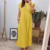 QARMAX Women Pleated Simple Solid Color Dress, Women's Pleated Dress, Round Neck Solid Loose Summer Long Dress (D,L), Large view 3