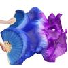 1 Pair Women Real Silk Belly Dance Fan Veils - Handmade Long Bamboo Fans for Professional Dancing 180cm * 90cm (Left+Right) (Gradual Blue)