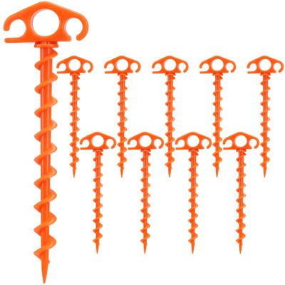 COBARYEN Tent Stakes Ground Anchors Screw in, 10 Pack Sand Stakes for Beach 9.4 Inch Heavy Duty Spiral Tent Pegs for Camping, Party, Hiking, Outdoor Decoration (10, Orange)