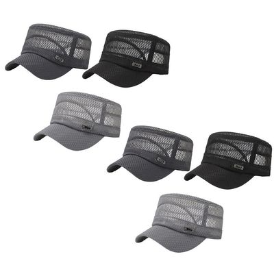BudgetBundles US 3-6 Pack Summer Men's Mesh Flat Cap Army Hat Cadet Castro Military Patrol Bas (Black+Dark Gray+Light Gray,6 Pack)