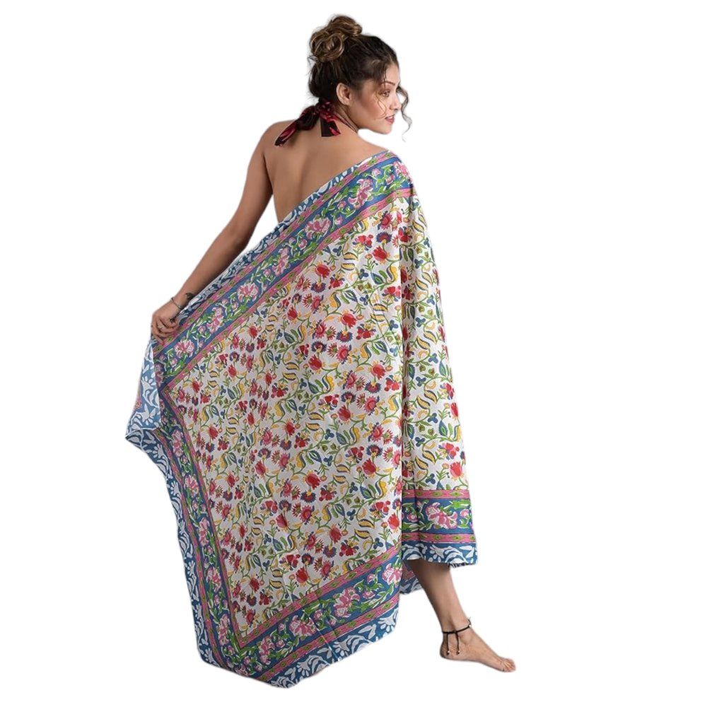 100% Cotton Hand Block Print Sarong Womens Swimsuit Wrap Beach Cover Up Long Swimwear (Design#2)