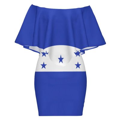 Elegant Casual Long Dress Honduras Flag Off Shoulder Summer Sunshine Beach Skirts for Womens M