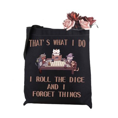 WCGXKO Board Game Inspired Tote Bag Mythical Game for Cat Lover (I Roll The Dice Tote)