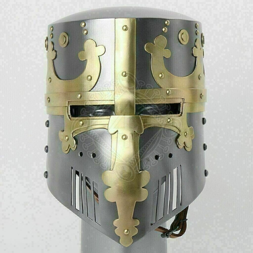 Generic Medieval Knight Armor helmet Cross Viking Design Helmet Crusader Templar Brass, Medium, Silver