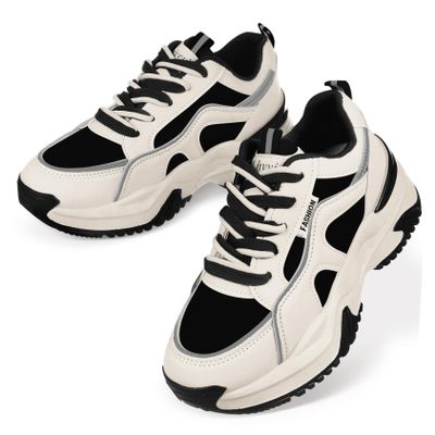 balacoo 1 Pair Thick Bottom Tennis Shoes Sports Shoes Fashion Sneakers for Women Daddy Shoes Women's Casual Leather Increased Womens Sneakers Women Shoes Sneakers Black, 6