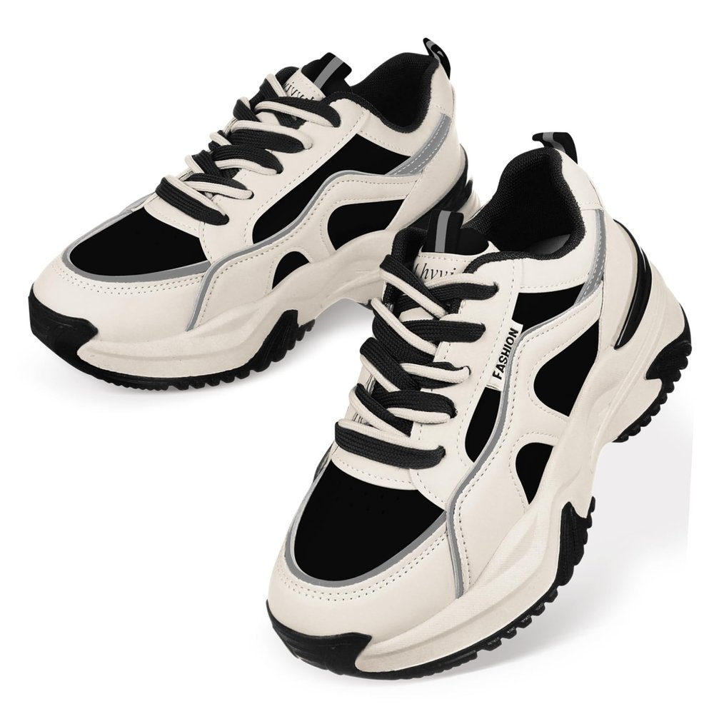 balacoo 1 Pair Thick Bottom Tennis Shoes Sports Shoes Fashion Sneakers for Women Daddy Shoes Women's Casual Leather Increased Womens Sneakers Women Shoes Sneakers Black, 6