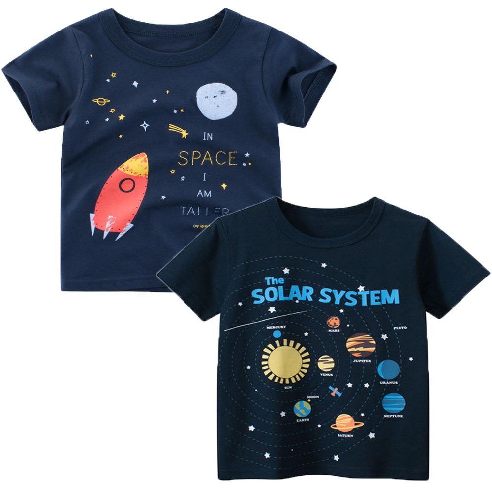 ALEXZV Toddler Boy' Shirts 2 Packs Dinosaur Short Sleeve Tops T-Shirt Size for 3-6 Years (US, Age, 6 Years, Black)