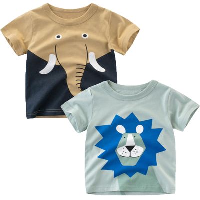 ALEXZV Toddler Boy' Shirts 2 Packs Dinosaur Short Sleeve Tops T-Shirt Size for 3-6 Years (US, Age, 6 Years, Elephant Lion)