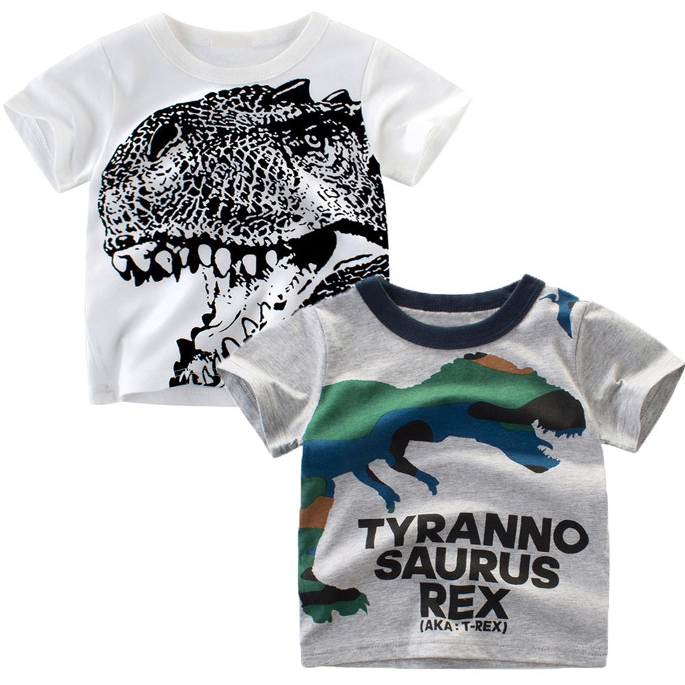 ALEXZV Toddler Boy' Shirts 2 Packs Dinosaur Short Sleeve Tops T-Shirt Size for 3-6 Years (US, Age, 4 Years, Tyrannosaurus)