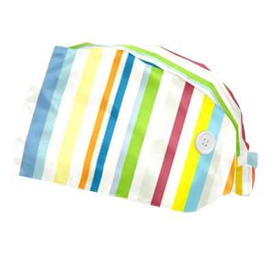 2-Pc,Bouffant Nurse Hats,Scrub Cap Adjustable Scrub Hats with Sweatband,Yellow Red Blue Stripes