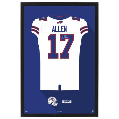 Sporticulture NFL American Football Buffalo Bills - Josh Allen Jersey Print Framed Wall Art Picture Poster for Boys Bedroom and Man Cave Decor - Ready to Hang, White 19.5" x 25", Medium