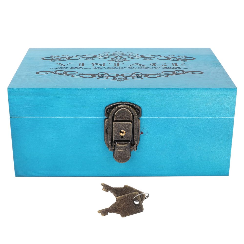 XHTLLO Vintage Wooden Storage Box with Lock Retro Household Beauty Salon Cosmetic Essential Oil Organizer