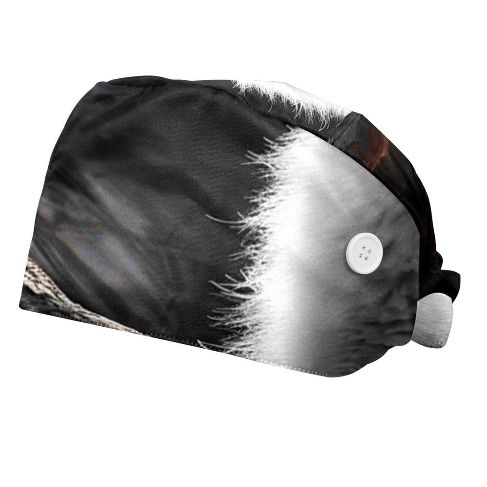 2-Pc,Bouffant Nurse Hats,Scrub Cap Adjustable Scrub Hats with Sweatband,White Cute Fox