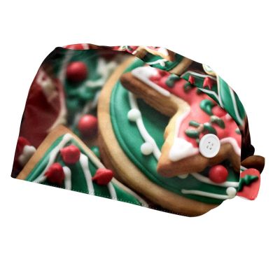 2-Pc,Bouffant Nurse Hats,Scrub Cap Adjustable Scrub Hats with Sweatband,Assorted Cookie Food Pattern