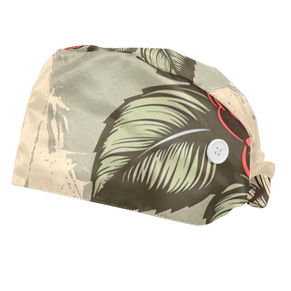 2-Pc,Bouffant Nurse Hats,Scrub Cap Adjustable Scrub Hats with Sweatband,Vintage Background with Roses
