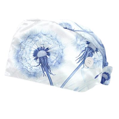 2-Pc,Bouffant Nurse Hats,Scrub Cap Adjustable Scrub Hats with Sweatband,Flowers Plant
