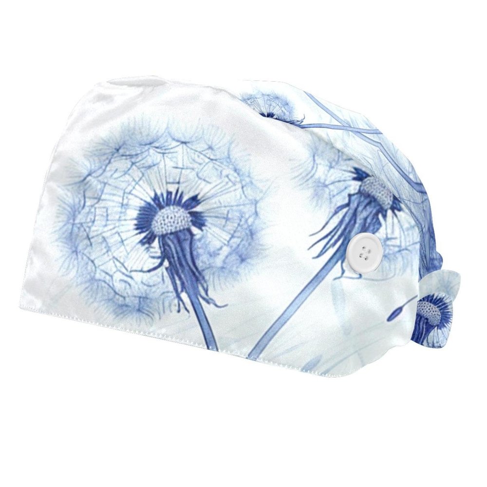 2-Pc,Bouffant Nurse Hats,Scrub Cap Adjustable Scrub Hats with Sweatband,Flowers Plant
