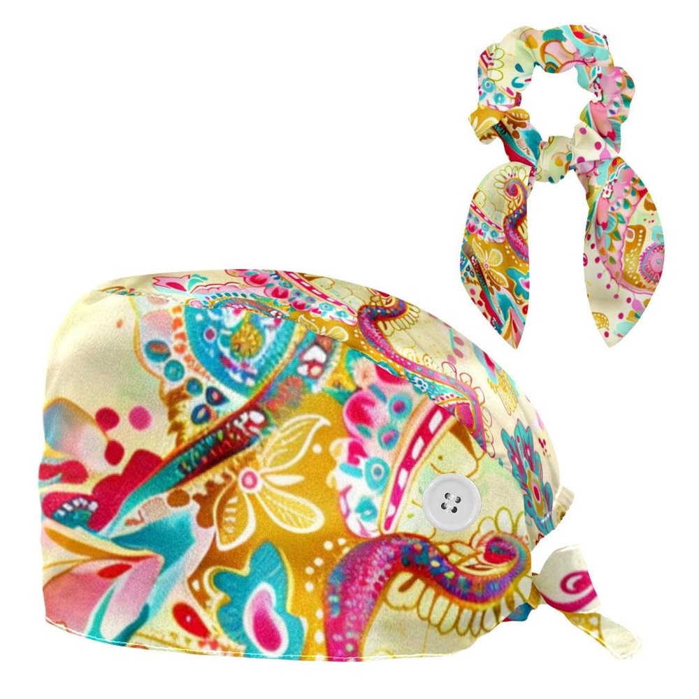 YTYVAGT Nursing Hats,Working Cap with Buttons and Cotton Sweatband,Cashew Flower Abstract Paisley
