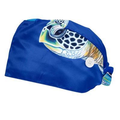2-Pc,Bouffant Nurse Hats,Scrub Cap Adjustable Scrub Hats with Sweatband,Blue Sea Animal Sea Turtle