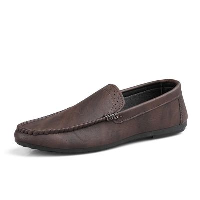 TAYGUM Men's Loafers Round Toe Vegan Leather Loafer Shoes Anti-Slip Slip Resistant Lightweight Prom Walking Slip-ons (Color : Brown, Size : 7)