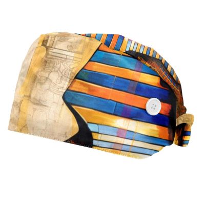 2-Pc,Bouffant Nurse Hats,Scrub Cap Adjustable Scrub Hats with Sweatband,Egyptian Ancient Retro Nation