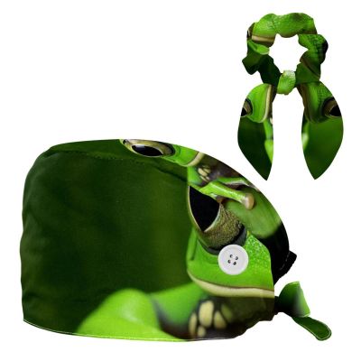 Nursing Hats,Working Cap with Buttons and Cotton Sweatband,Animalgreen Leaf Frog