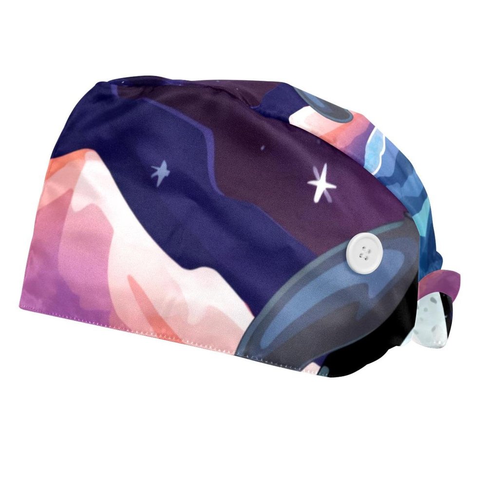 2-Pc,Bouffant Nurse Hats,Scrub Cap Adjustable Scrub Hats with Sweatband,Cute Cartoon Penguin Pattern
