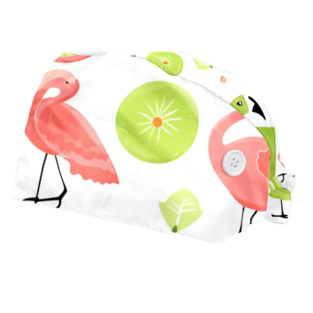2-Pc,Bouffant Nurse Hats,Scrub Cap Adjustable Scrub Hats with Sweatband,Fruit Kiwi Flamingo Pear