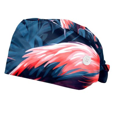 2-Pc,Bouffant Nurse Hats,Scrub Cap Adjustable Scrub Hats with Sweatband,Flower Flamingo Tropical Leaves