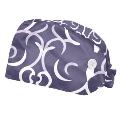 2-Pc,Bouffant Nurse Hats,Scrub Cap Adjustable Scrub Hats with Sweatband,Black and White Lantern Shape