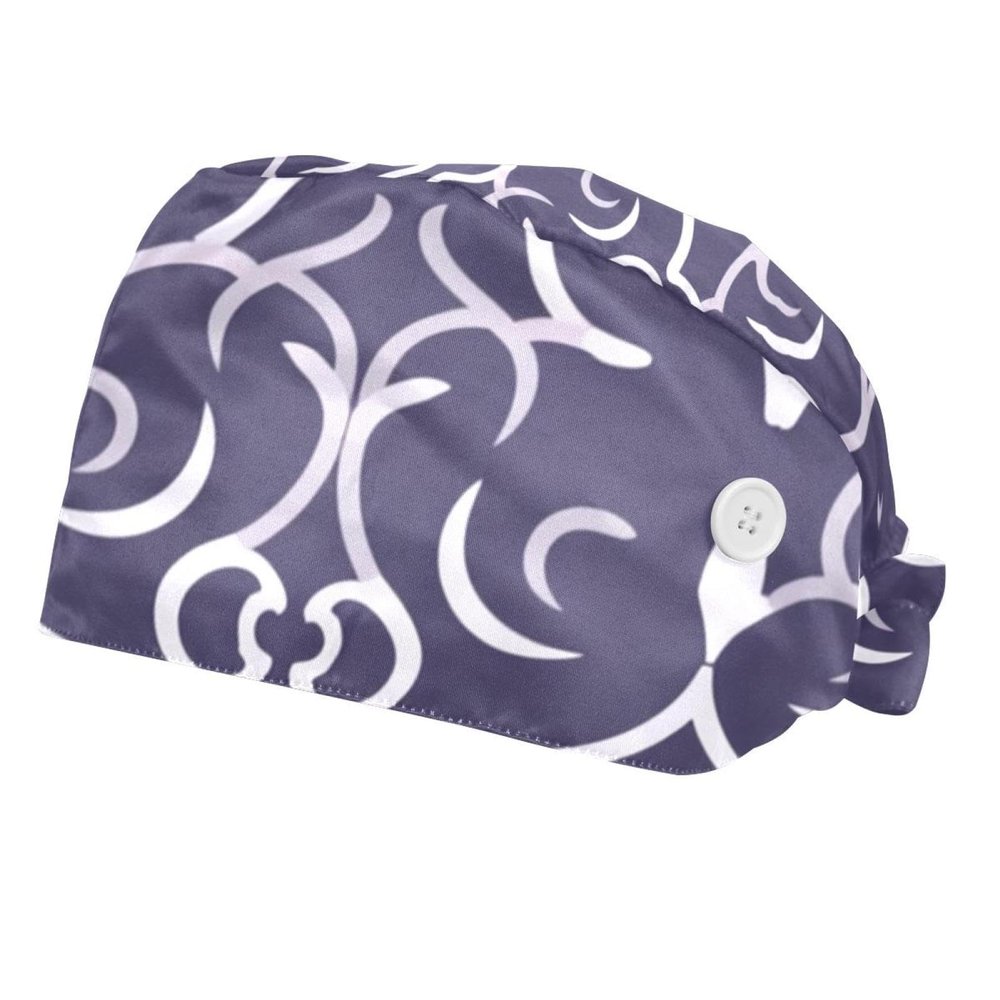 2-Pc,Bouffant Nurse Hats,Scrub Cap Adjustable Scrub Hats with Sweatband,Black and White Lantern Shape