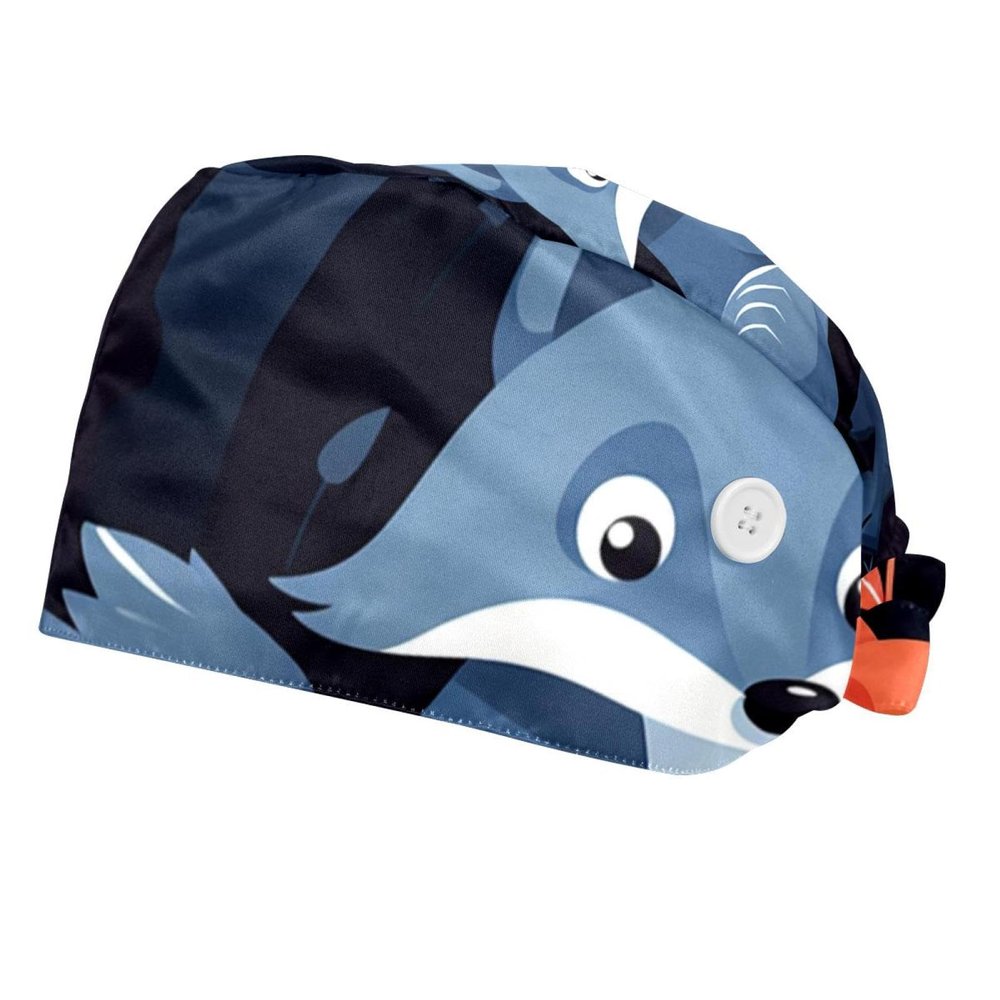 2-Pc,Bouffant Nurse Hats,Scrub Cap Adjustable Scrub Hats with Sweatband,Foxes Trees and Leaves